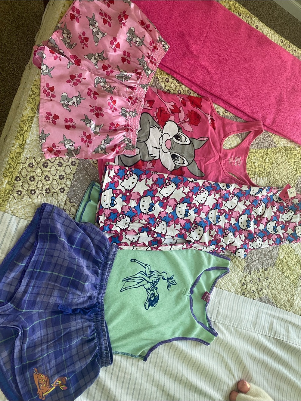 Disney Girls Multicolor Character Pajama Set - Pink, Mint, Purple, Blue
